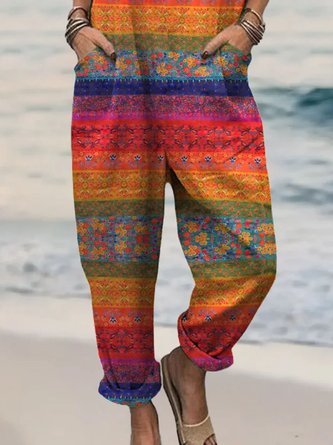 Women Striped Square Neck Gallus Casual Summer Cotton And Linen Jumpsuit