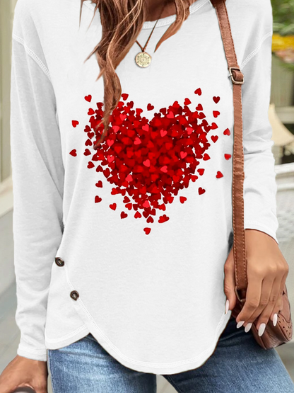 Casual Heart/Cordate Crew Neck Long Sleeve T-shirt