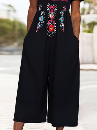 Women Ethnic V Neck Half Sleeve Casual Summer Jumpsuit