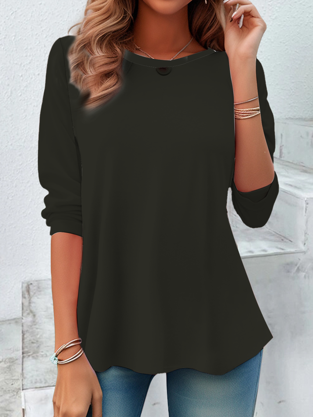Casual Plain Crew Neck Long Sleeve T-shirt