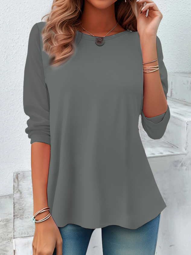 Casual Plain Crew Neck Long Sleeve T-shirt
