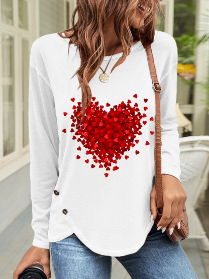 Casual Heart/Cordate Crew Neck Long Sleeve T-shirt