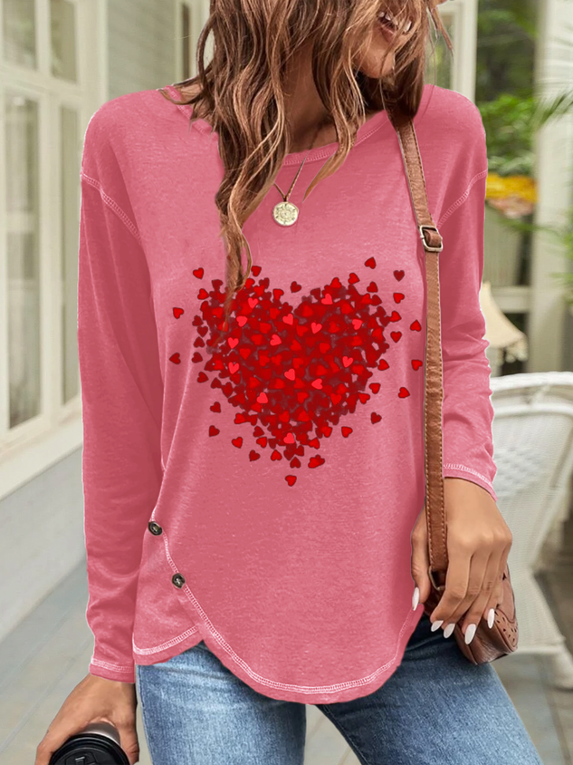 Casual Heart/Cordate Crew Neck Long Sleeve T-shirt