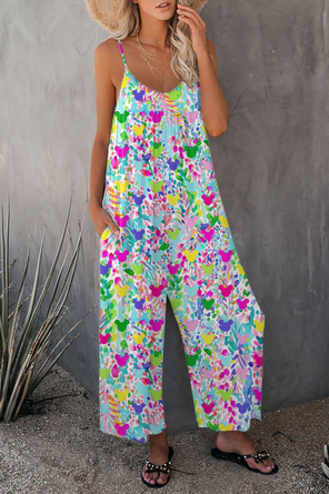 Women Butterfly Crew Neck Sleeveless Casual Summer Jumpsuit